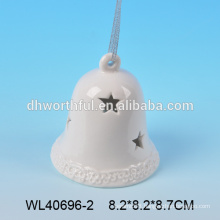 2016 ceramic hanging christmas ornament,white porcelain lighted christmas bells with led light